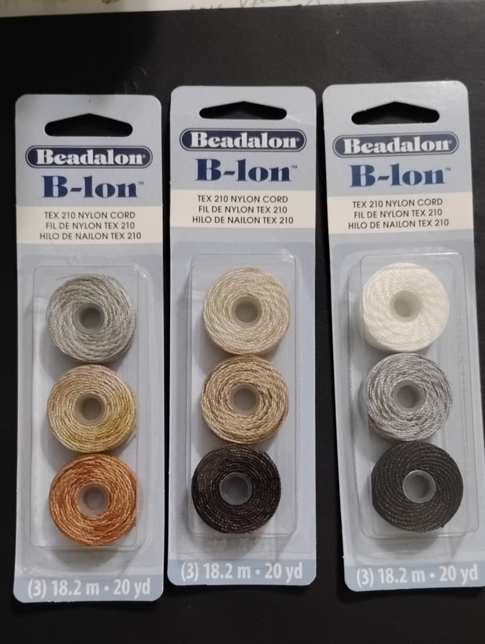 Beadalon B-lon TEX 210 Nylon Cord Assorted Neutrals - 9 Spools New